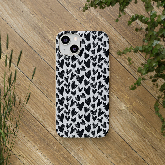 Biodegradable Phone Cases - B&W Hearts